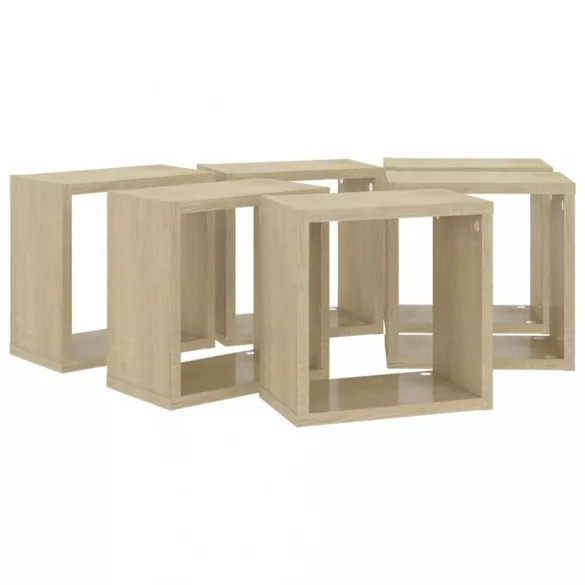 6 db sonoma-tölgyszínű forgácslap fali kockapolc 26x15x26 cm