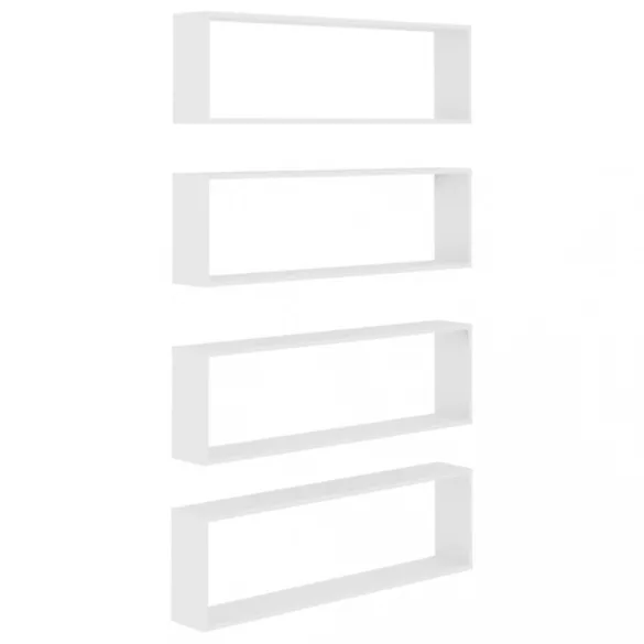 4 db fehér szerelt fa fali polc 100 x 15 x 30 cm