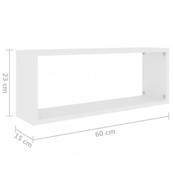 2 db fehér szerelt fa négyszögű fali polc 60 x 15 x 23 cm