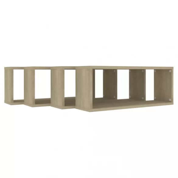 4 db sonoma tölgy szerelt fa négyszögű fali polc 60x15x23cm