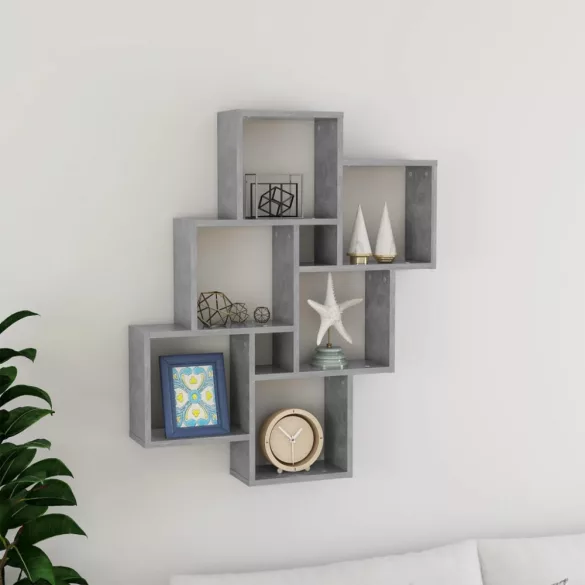 betonszürke szerelt fa négyszögű fali polc 78 x 15 x 93 cm