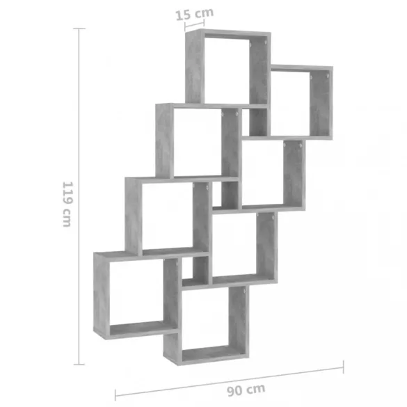 betonszürke szerelt fa négyszögű fali polc 90 x 15 x 119 cm