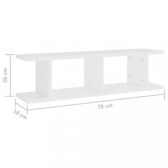 2 db fehér szerelt fa fali polc 75 x 18 x 20 cm