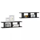 2 db fekete szerelt fa fali polc 75 x 18 x 20 cm