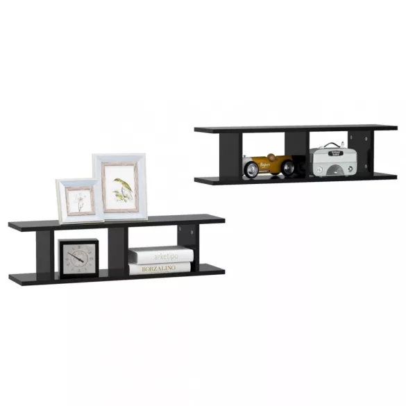 2 db fekete szerelt fa fali polc 75 x 18 x 20 cm