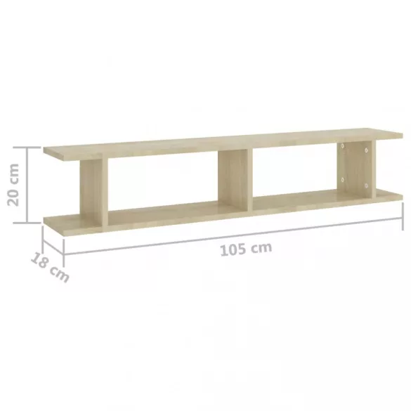 2 db sonoma-tölgyszínű forgácslap fali polc 105 x 18 x 20 cm