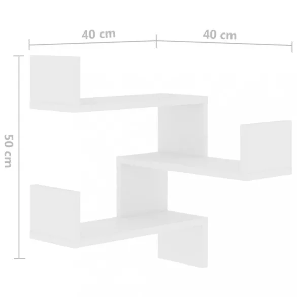 fehér szerelt fa fali sarokpolc 40 x 40 x 50 cm