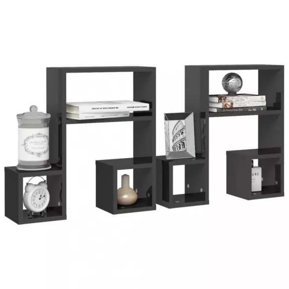 2 db magasfényű szürke szerelt fa fali polc 50 x 15 x 50 cm