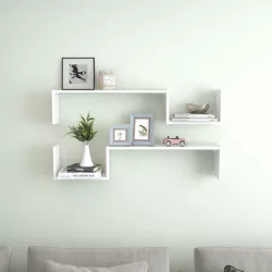 2 db fehér szerelt fa fali polc 100 x 15 x 20 cm