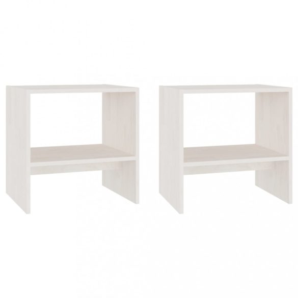 2 darab fehér tömör fenyőfa éjjeliszekrény 40 x 30,5 x 40 cm