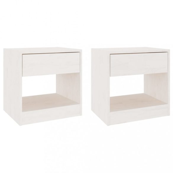 2 darab fehér tömör fenyőfa éjjeliszekrény 40 x 31 x 40 cm