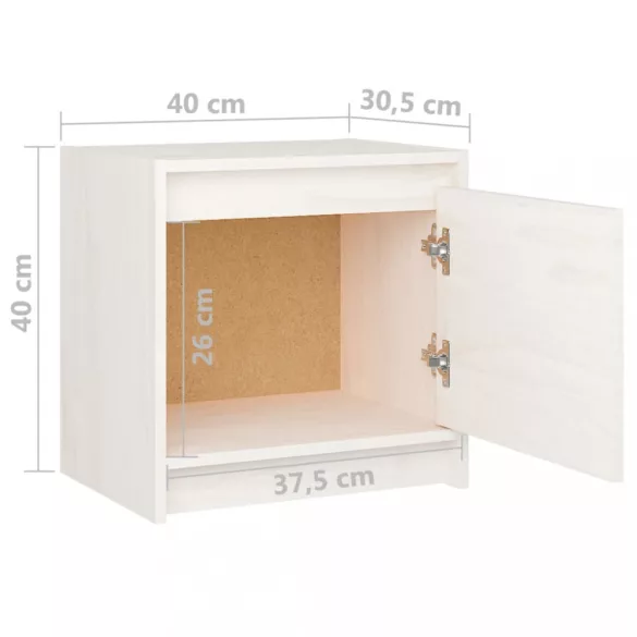 2 darab fehér tömör fenyőfa éjjeliszekrény 40 x 30,5 x 40 cm