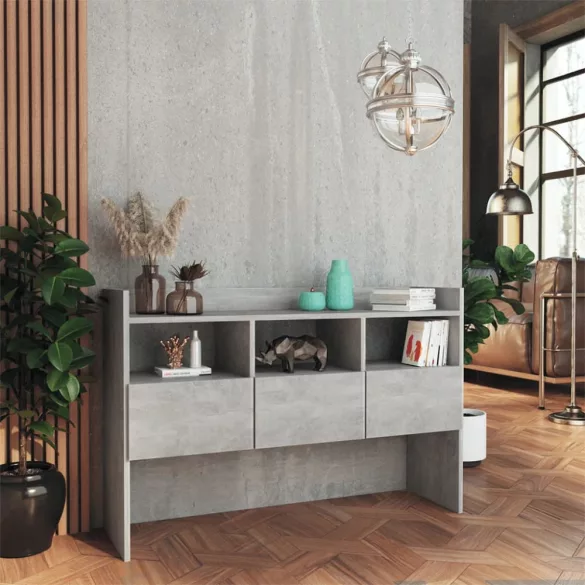 betonszürke szerelt fa tálalószekrény 105 x 30 x 70 cm