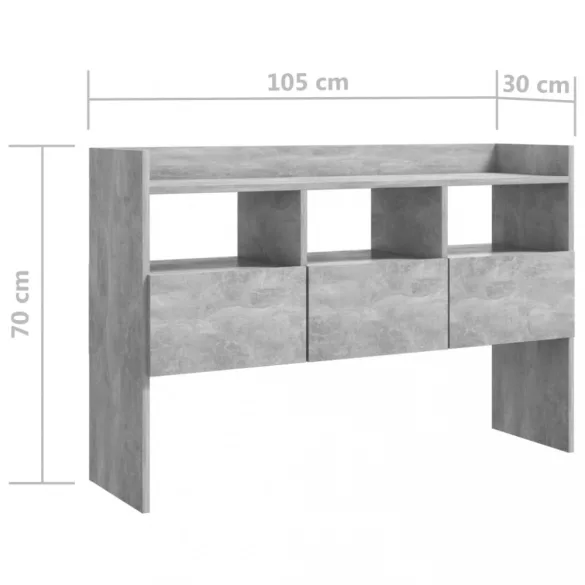 betonszürke szerelt fa tálalószekrény 105 x 30 x 70 cm
