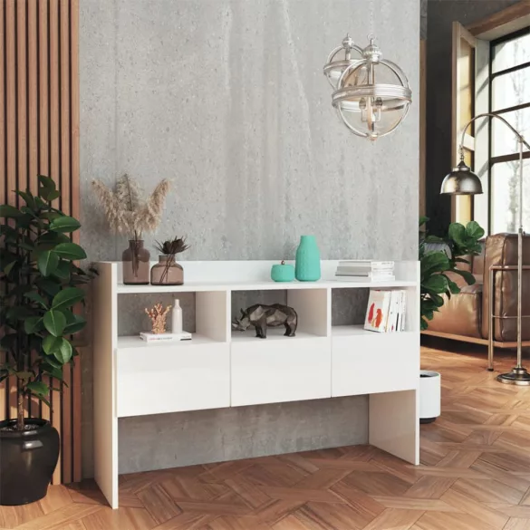magasfényű fehér szerelt fa tálalószekrény 105 x 30 x 70 cm