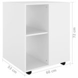 fehér szerelt fa kerekes szekrény 60 x 53 x 72 cm