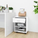 magasfényű fehér szerelt fa kerekes szekrény 46x36x59 cm