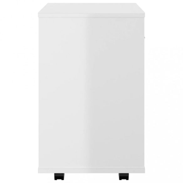 magasfényű fehér szerelt fa kerekes szekrény 46x36x59 cm