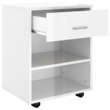 magasfényű fehér szerelt fa kerekes szekrény 46x36x59 cm