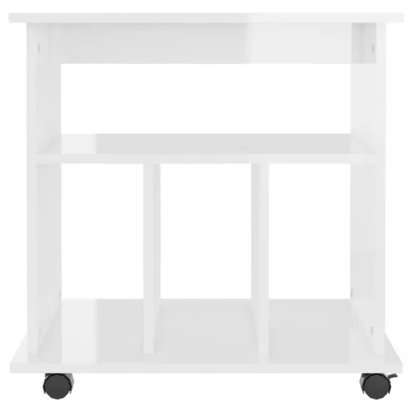 magasfényű fehér szerelt fa kerekes szekrény 60 x 45 x 60 cm