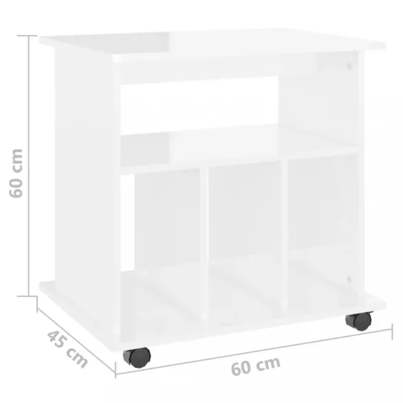 magasfényű fehér szerelt fa kerekes szekrény 60 x 45 x 60 cm