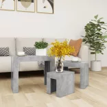 3 db betonszürke szerelt fa rakásolható dohányzóasztal