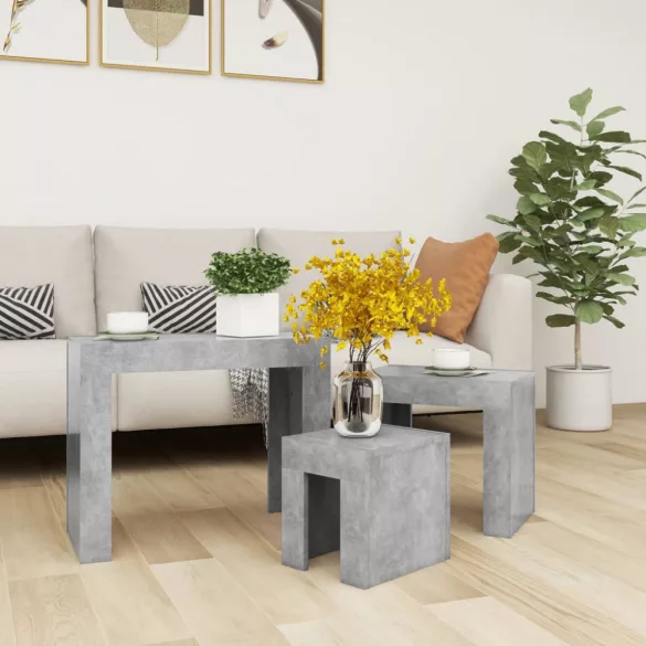 3 db betonszürke szerelt fa rakásolható dohányzóasztal