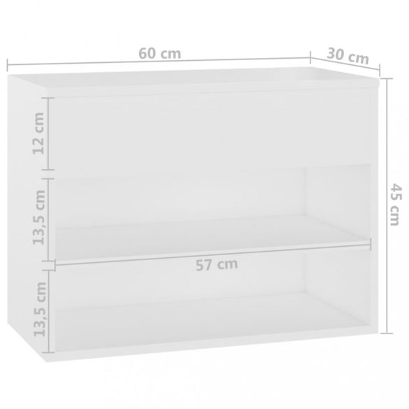 fehér szerelt fa cipőtároló pad 60 x 30 x 45 cm