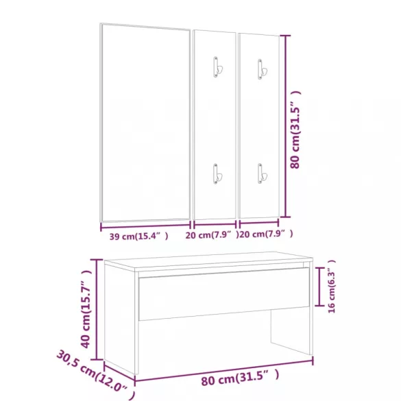 betonszürke szerelt fa előszobai bútorszett