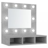 betonszürke tükrös szekrény LED-ekkel 60 x 31,5 x 62 cm