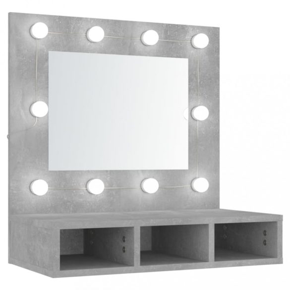betonszürke tükrös szekrény LED-ekkel 60 x 31,5 x 62 cm