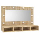 sonoma tölgy tükrös szekrény LED-ekkel 90 x 31,5 x 62 cm