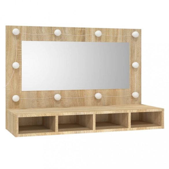 sonoma tölgy tükrös szekrény LED-ekkel 90 x 31,5 x 62 cm