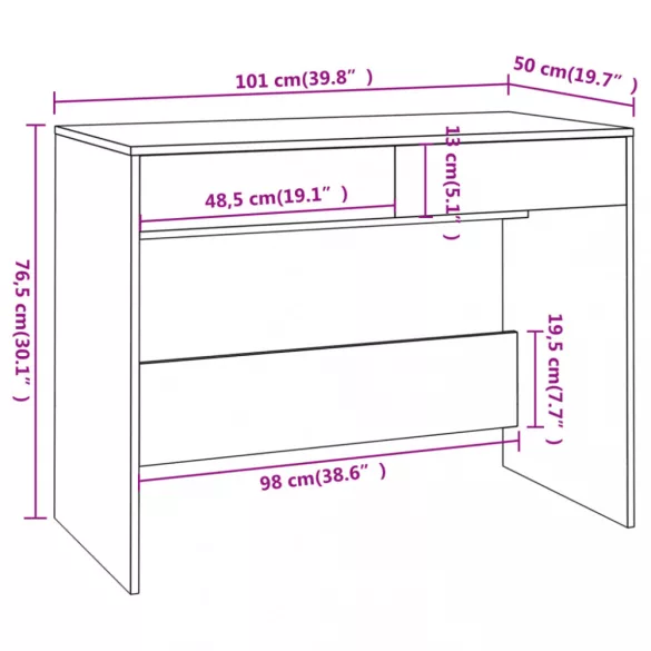 fehér szerelt fa íróasztal 101 x 50 x 76,5 cm