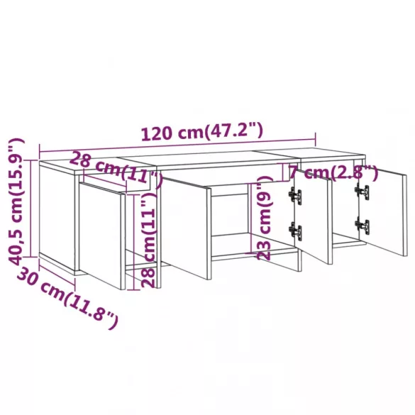 fehér szerelt fa TV-szekrény 120 x 30 x 40,5 cm