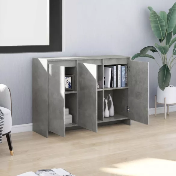 betonszürke szerelt fa tálalószekrény 102 x 33 x 75 cm