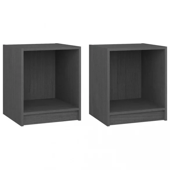 2 db szürke tömör fenyőfa éjjeliszekrény 35,5 x 33,5 x 41,5 cm