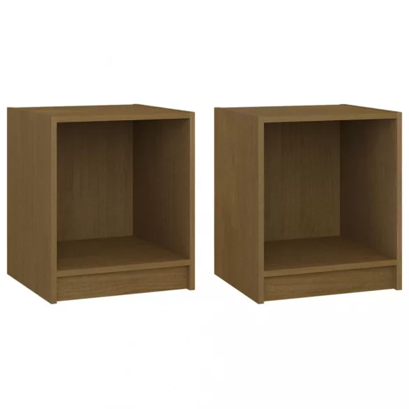 2 db mézbarna tömör fenyőfa éjjeliszekrény 35,5x33,5x41,5 cm