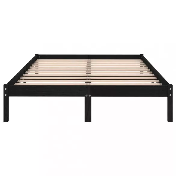 Double fekete tömör fa ágykeret 135 x 190 cm