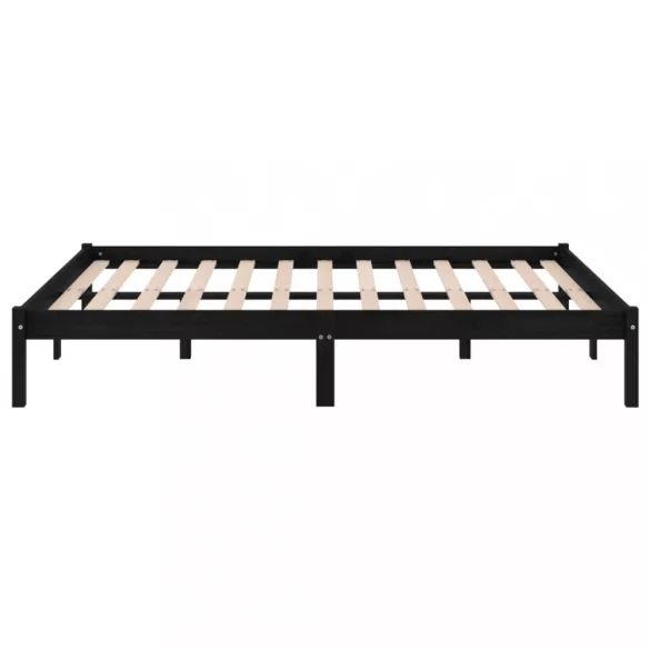 Double fekete tömör fa ágykeret 135 x 190 cm