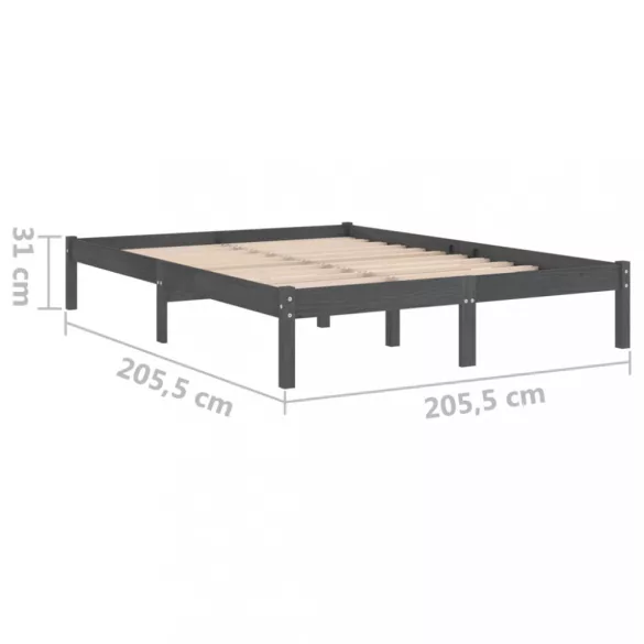 szürke tömör fenyőfa ágykeret 200x200 cm
