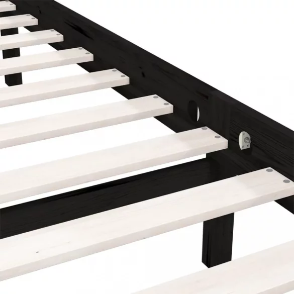 Double fekete tömör fenyőfa ágykeret 135 x 190 cm