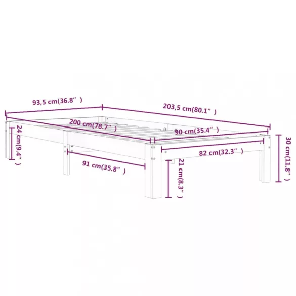 fehér tömör fenyőfa ágykeret 90 x 200 cm