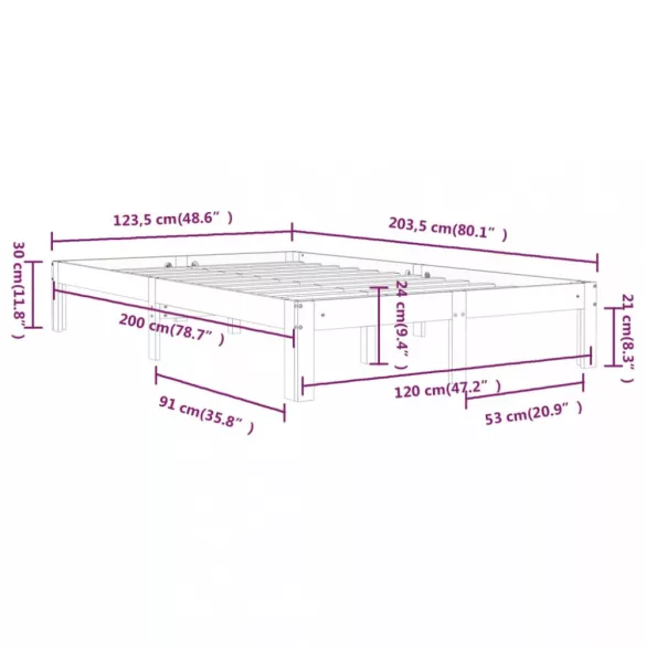 fehér tömör fenyőfa ágykeret 120 x 200 cm