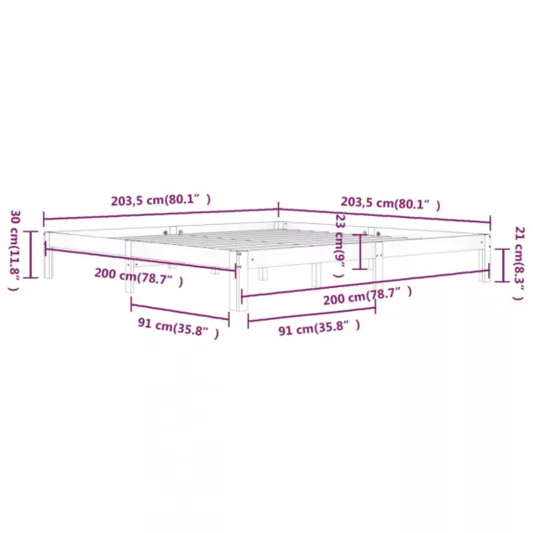 fehér tömör fenyőfa ágykeret 200 x 200 cm