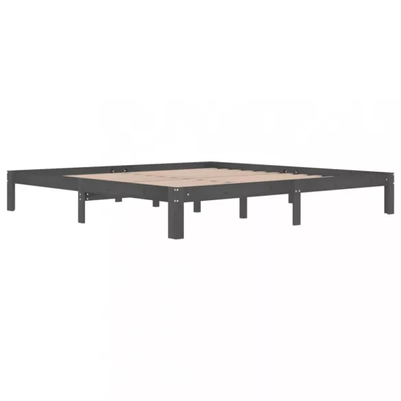 szürke tömör fenyőfa ágykeret 200 x 200 cm