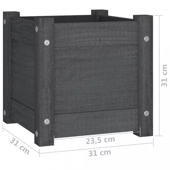 2 db szürke tömör fenyőfa kerti virágtartó 31 x 31 x 31 cm