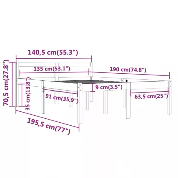 Double fehér tömör fenyőfa ágy időseknek 135 x 190 cm
