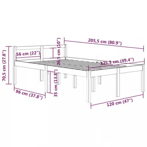 fehér tömör fenyőfa ágy időseknek 120 x 200 cm