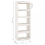 fehér tömör fenyőfa könyvszekrény/térelválasztó 60x35x167 cm